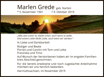 Traueranzeige von Marlen Grede von Eschwege