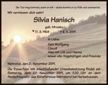 Traueranzeige von Silvia Hanisch von Eschwege