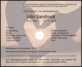 Traueranzeige von Udo Sandrock von Eschwege