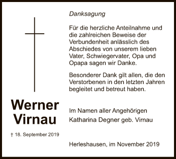 Traueranzeige von Werner Virnau von Eschwege