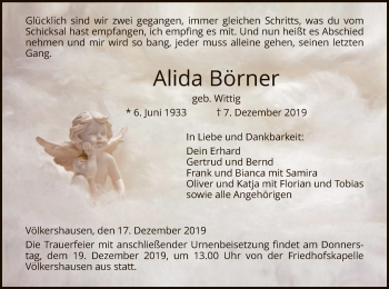 Traueranzeige von Alida Börner von Eschwege