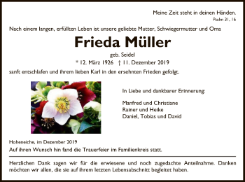 Traueranzeige von Frieda Müller von Eschwege