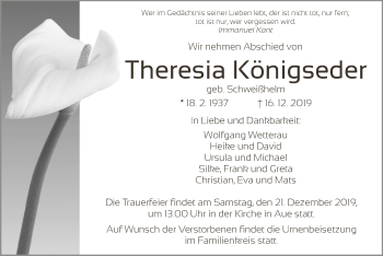 Traueranzeige von Theresia Königseder von Eschwege