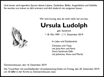 Traueranzeige von Ursula Ludolph von Eschwege