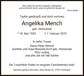 Traueranzeige von Angelika Mench von Eschwege