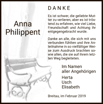 Traueranzeige von Anna Philippent von Eschwege