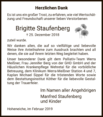 Traueranzeige von Brigitte Staufenberg von Eschwege