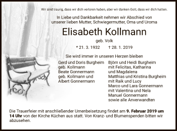 Traueranzeige von Elisabeth Kollmann von Eschwege