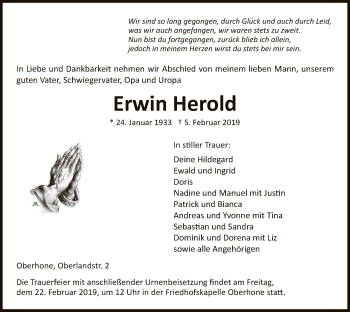 Traueranzeige von Erwin Herold von Eschwege