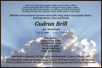 Traueranzeige von Gudrun Brill von Eschwege