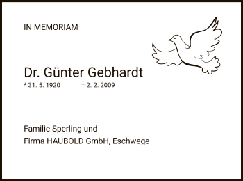 Traueranzeige von Günter Gebhardt von Eschwege