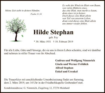 Traueranzeige von Hilde Stephan von Eschwege