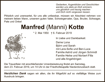 Traueranzeige von Manfred  Kotte von Eschwege