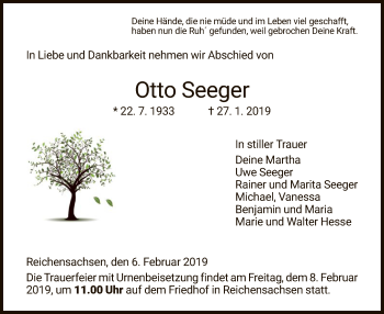 Traueranzeige von Otto Seeger von Eschwege