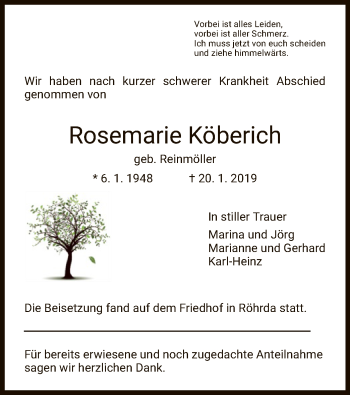 Traueranzeige von Rosemarie Köberich von Eschwege