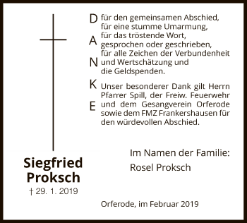 Traueranzeige von Siegfried Proksch von Eschwege