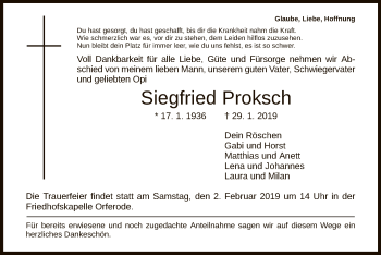 Traueranzeige von Siegfried Proksch von Eschwege