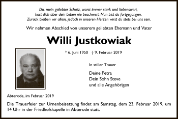 Traueranzeige von Willi Justkowiak von Eschwege