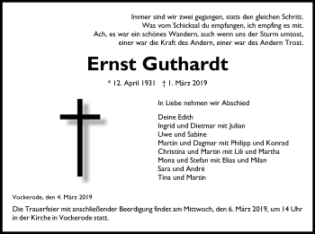 Traueranzeige von Ernst Guthardt von Eschwege