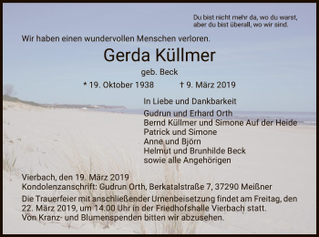 Traueranzeige von Gerda Küllmer von Eschwege