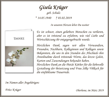 Traueranzeige von Gisela Krüger von Eschwege