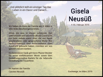 Traueranzeige von Gisela Neusüß von Eschwege