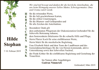Traueranzeige von Hilde Stephan von Eschwege