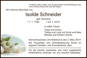 Traueranzeige von Isolde Schneider von Eschwege