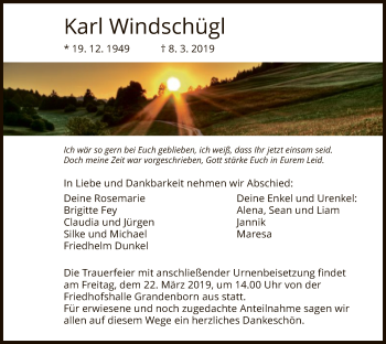 Traueranzeige von Karl Windschügl von Eschwege