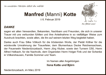 Traueranzeige von Manfred  Kotte von Eschwege