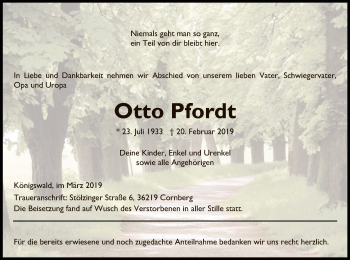 Traueranzeige von Otto Pfordt von Eschwege