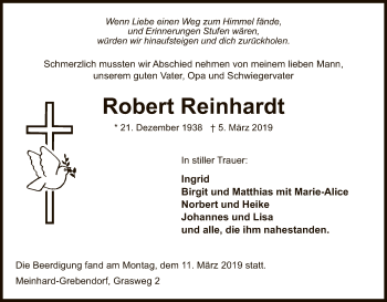 Traueranzeige von Robert Reinhardt von Eschwege