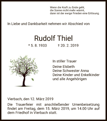 Traueranzeige von Rudolf Thiel von Eschwege