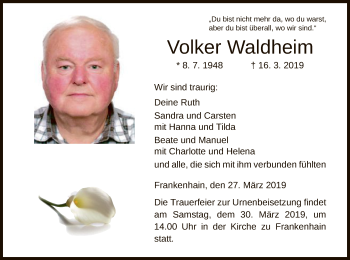 Traueranzeige von Volker Waldheim von Eschwege