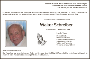 Traueranzeige von Walter Schreiber von Eschwege