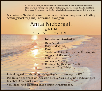 Traueranzeige von Anita Niebergall von Eschwege