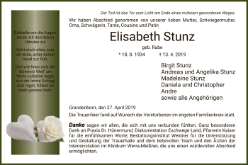 Traueranzeige von Elisabeth Stunz von Eschwege