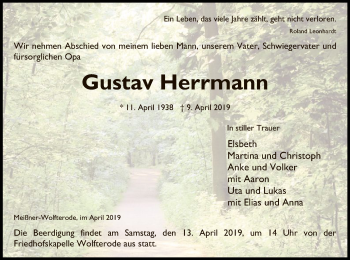 Traueranzeige von Gustav Herrmann von Eschwege
