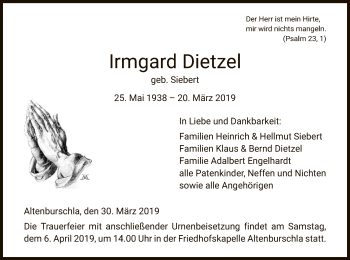 Traueranzeige von Irmgard Dietzel von Eschwege