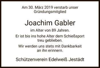 Traueranzeige von Joachim Gabler von Eschwege