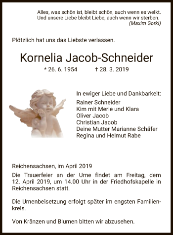 Traueranzeige von Kornelia Jacob-Schneider von Eschwege