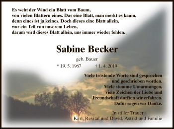 Traueranzeige von Sabine Becker von Eschwege