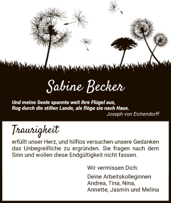 Traueranzeige von Sabine Becker von Eschwege