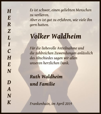 Traueranzeige von Volker Waldheim von Eschwege