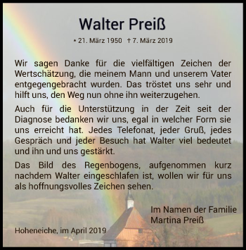 Traueranzeige von Walter Preiß von Eschwege