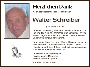 Traueranzeige von Walter Schreiber von Eschwege