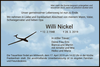 Traueranzeige von Willi Nickel von Eschwege