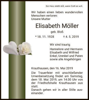 Traueranzeige von Elisabeth Möller von Eschwege