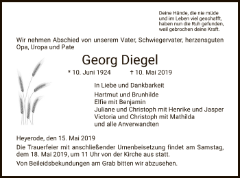 Traueranzeige von Georg Diegel von Eschwege