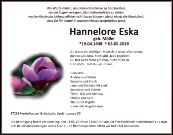 Traueranzeige von Hannelore Eska von Eschwege